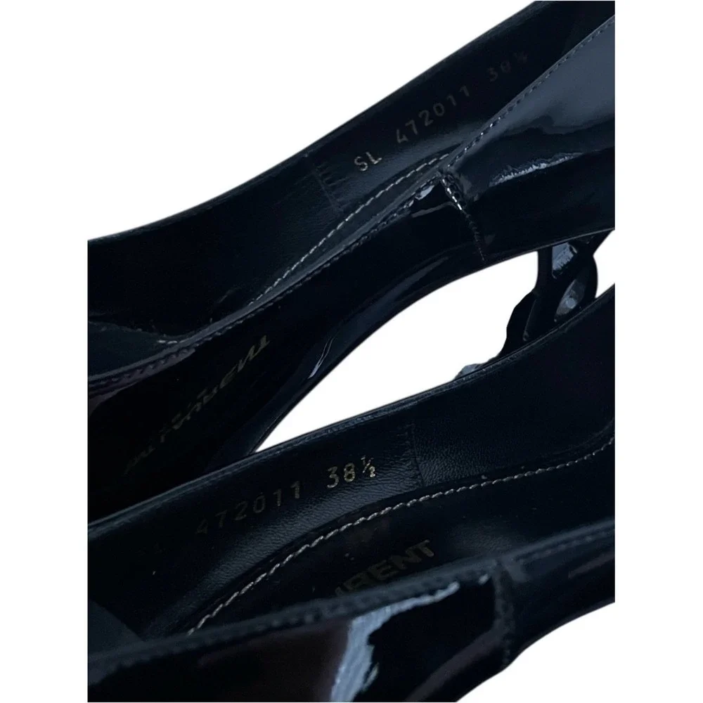 Saint Laurent Women's Black Nero Black Point Toe Vernice‎ Lucido Heels Size 38.5